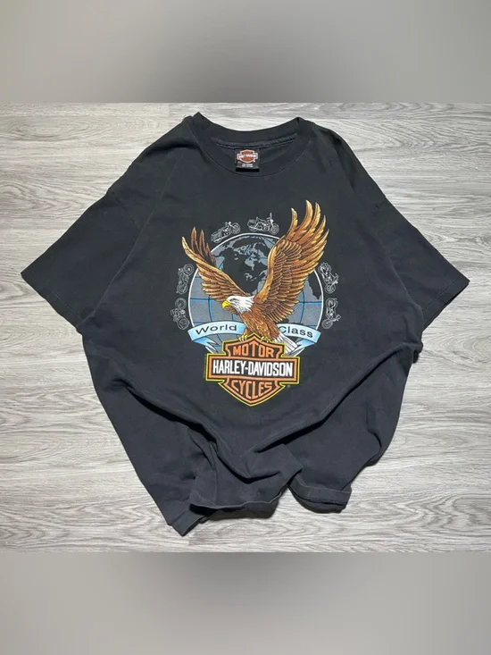 1992 Harley Davidson R.K. Stratman Inc double-sided eagle graphic made in USA T - Picture 1 of 12